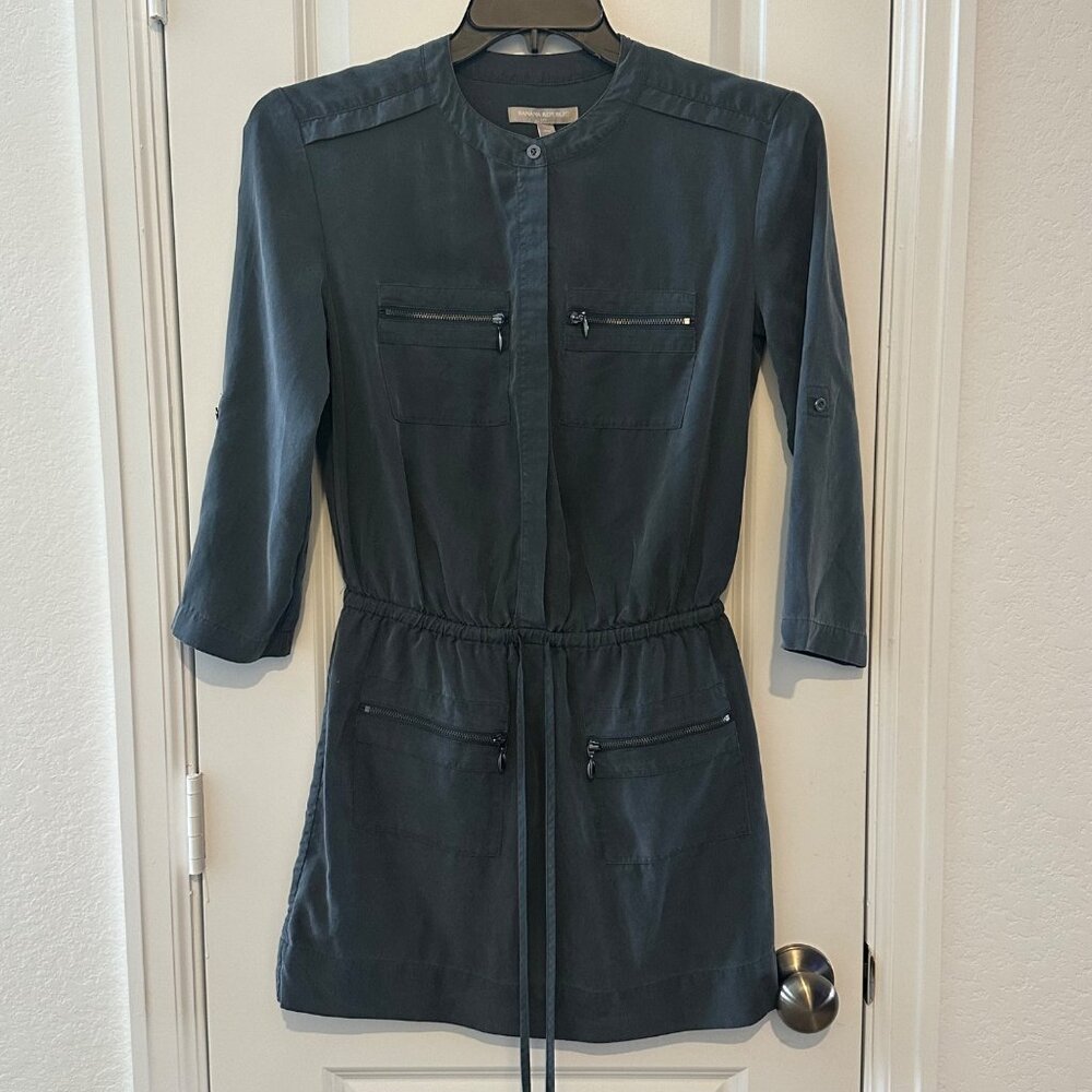 Banana Republic Womens Utility Dress Size 6P Gray Lyocell Long Sleeve Zipper Poc